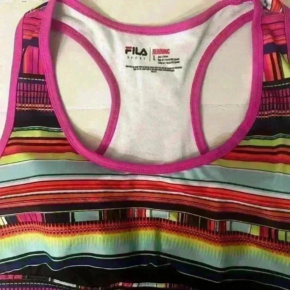 Tribal print neon color block striped Fila athletic set - Picture 2 of 11